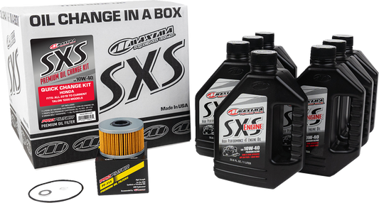 MAXIMA RACING OIL SXS synthetic oil change kit for Honda Talon, featuring 10W40 motor oil and parts for easy installation.