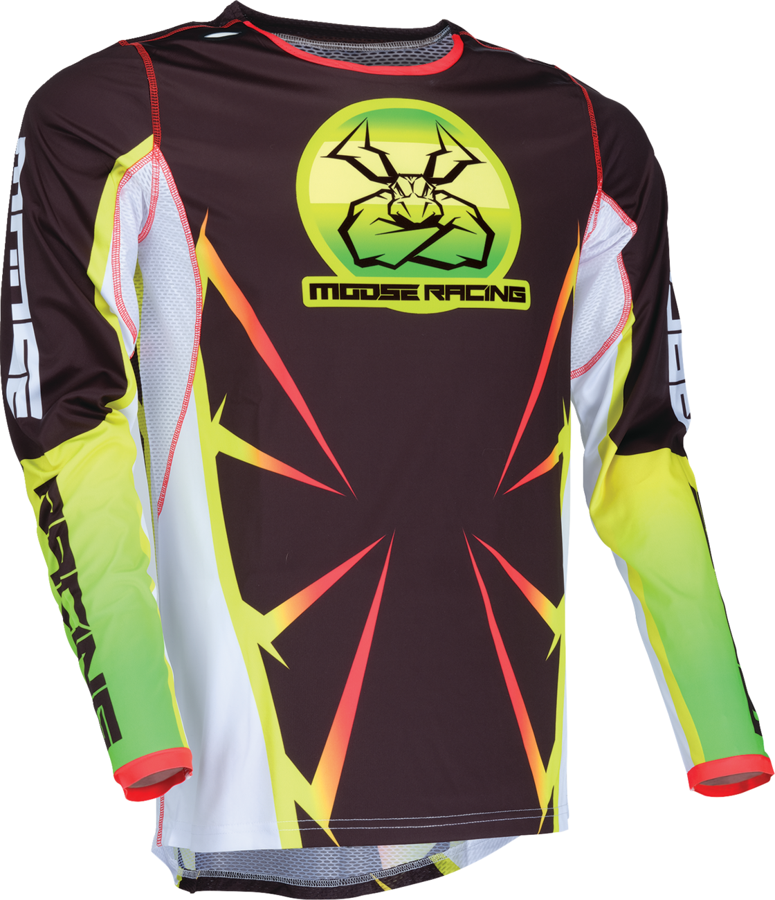Moose Offroad Agroid jersey in small, black with yellow and white accents, featuring offroad vehicle graphics.