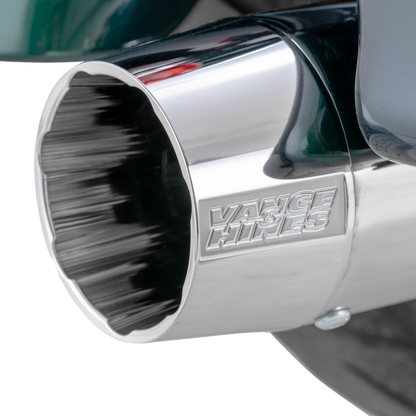 VANCE & HINES Blackbird 450 slip-on mufflers for Milwaukee Eight engines, black finish, shown on motorcycle exhaust system.