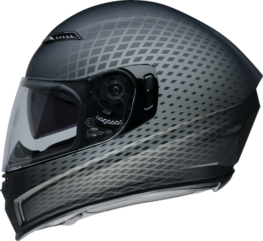 Gray Z1R Jackal Waveform helmet with aerodynamic polycarbonate shell and drop-down sun visor, medium size.
