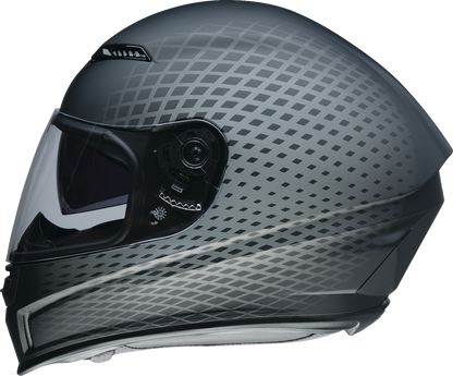Z1R Jackal Waveform gray motorcycle helmet with aerodynamic shell, anti-fog shield, sun visor, in 2XL size displayed on a helmet stand.
