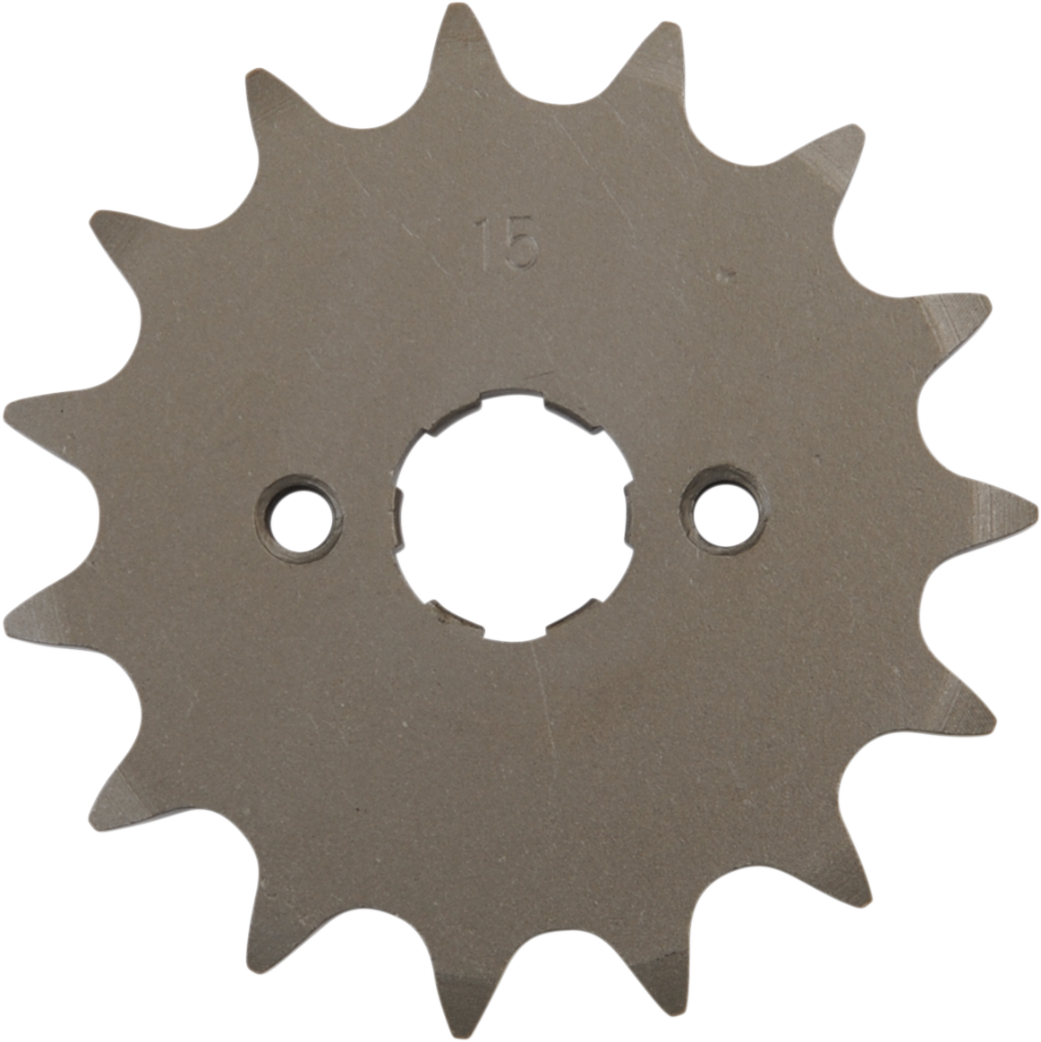 Parts Unlimited 15-tooth countershaft sprocket for Honda motorcycles, showing the sprocket with teeth and mounting holes.