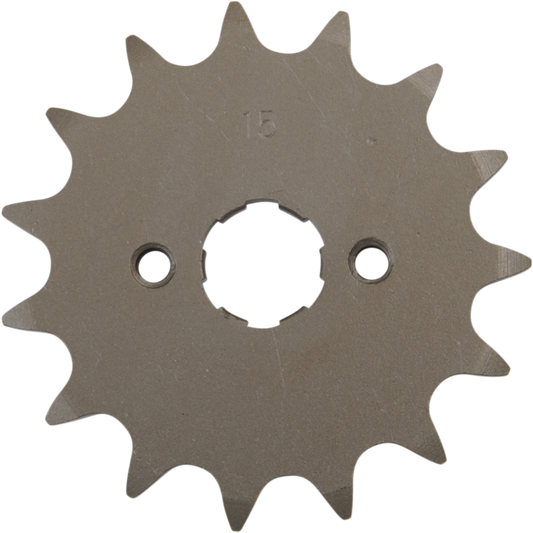 Parts Unlimited 15-tooth countershaft sprocket for Honda motorcycles, showing the sprocket with teeth and mounting holes.