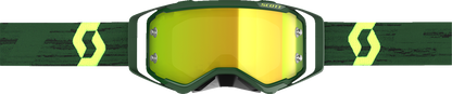 Scott Prospect motorcycle goggles with green and hi-viz yellow lenses, yellow chrome finish, designed for motorcycle riding.