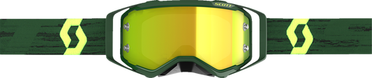 Scott Prospect motorcycle goggles with green and hi-viz yellow lenses, yellow chrome finish, designed for motorcycle riding.