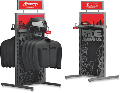 Bill's Exhausts ICON 2-Way Display Rack 1085810 showing a versatile display stand with multiple shelves for showcasing products.