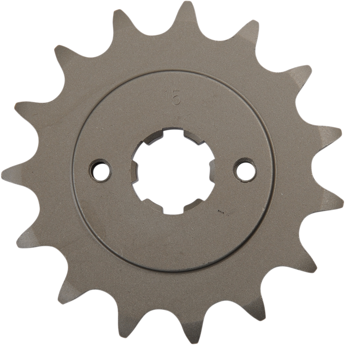 Honda PARTS UNLIMITED PU23801393000 15-tooth countershaft sprocket for motorcycle, metal gear with teeth visible.