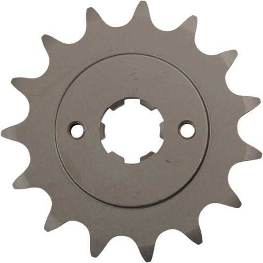 Honda PARTS UNLIMITED PU23801393000 15-tooth countershaft sprocket for motorcycle, metal gear with teeth visible.