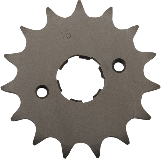 Honda 15-tooth countershaft sprocket from PARTS UNLIMITED, showing the metal sprocket with gear teeth for motorcycle transmission.