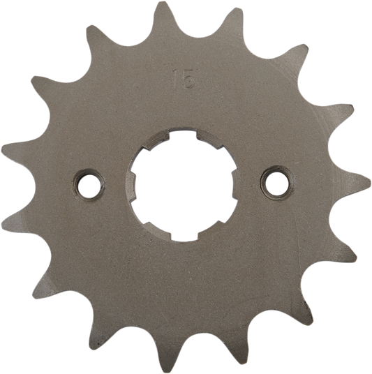 Parts Unlimited 15-tooth countershaft sprocket for Honda motorcycles, showing the metal sprocket with teeth and mounting hole.