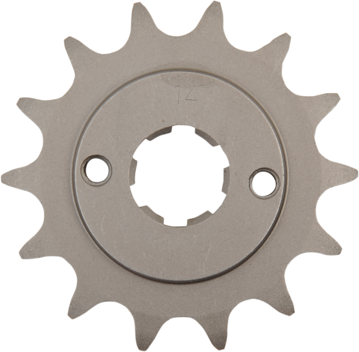 Parts Unlimited 14-tooth countershaft sprocket for Honda motorcycles, showing the sprocket's teeth and metal finish.