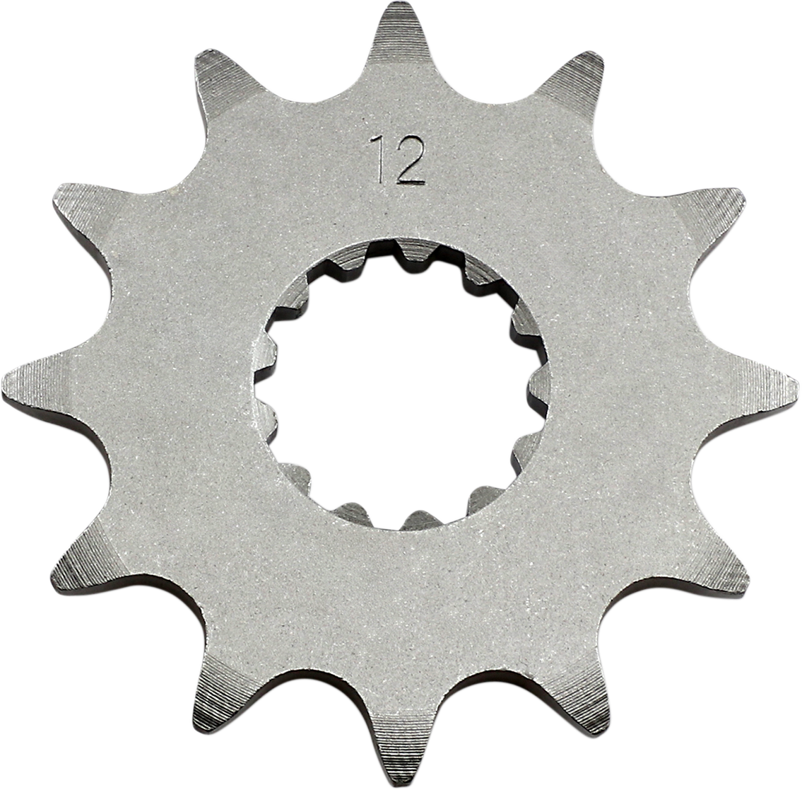 Parts Unlimited 12-tooth countershaft sprocket for Yamaha and Suzuki motorcycles, showing the metal sprocket with teeth.