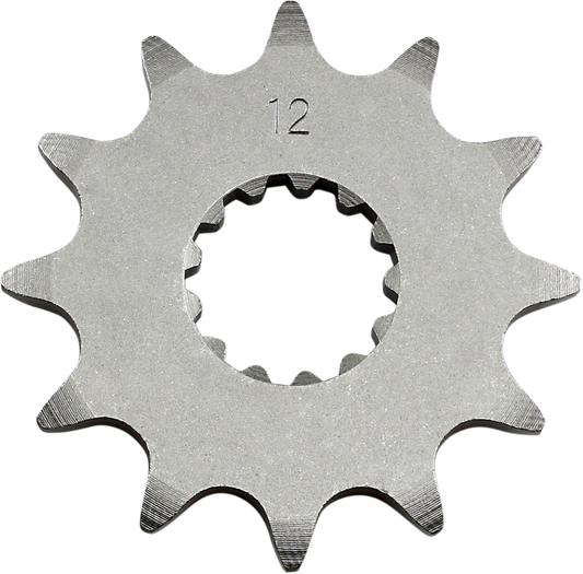 Parts Unlimited 12-tooth countershaft sprocket for Yamaha and Suzuki motorcycles, showing the metal sprocket with teeth.