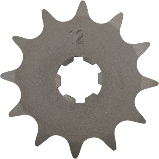 Parts Unlimited 12-tooth countershaft sprocket for Suzuki and Yamaha motorcycles, shown in detailed view.
