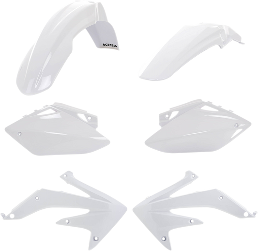 A white ACERBIS standard replacement body kit for motorcycles, designed for a seamless fit and durable performance.