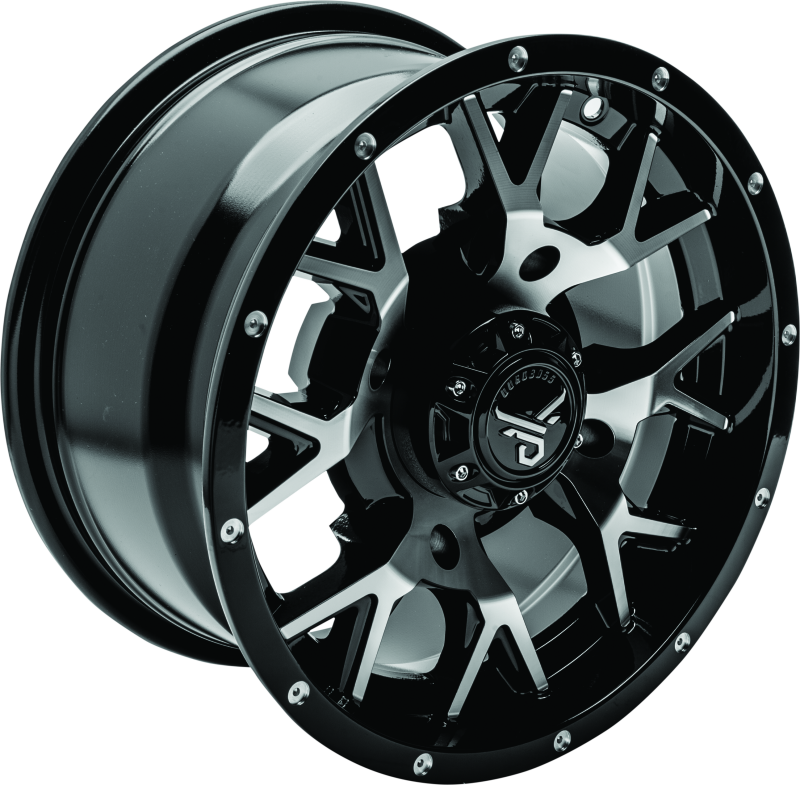 QuadBoss aluminum wheels with barbwire design, 14x7 size, rugged off-road wheels for trucks and utility vehicles.
