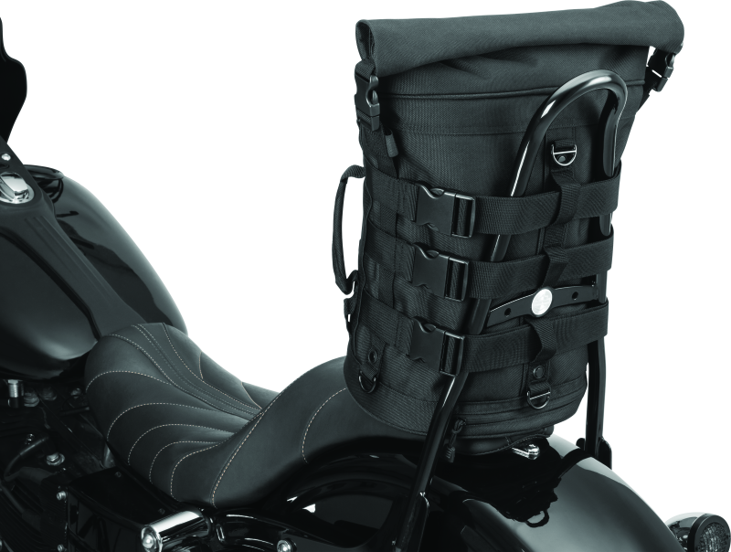 Kuryakyn Momentum Deadbeat Duffle Bag, compact water-resistant gear storage for powersports adventures, shown with zipped compartments.