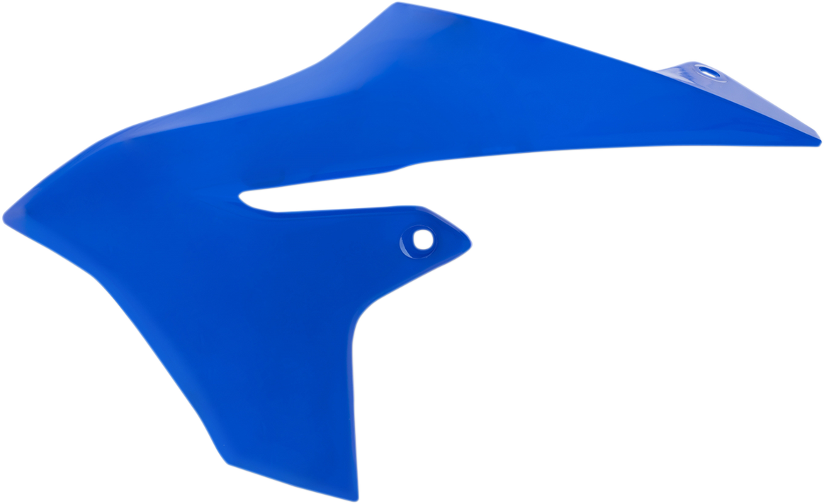 Blue ACERBIS radiator shrouds for motorcycle body, designed for stylish protection and airflow enhancement.