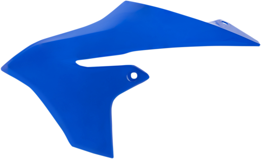 Blue ACERBIS radiator shrouds for motorcycle body, designed for stylish protection and airflow enhancement.