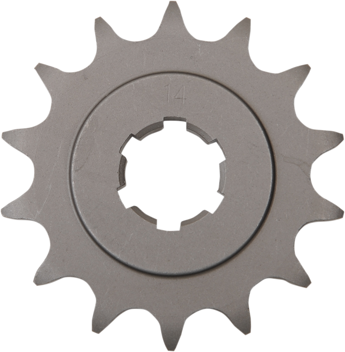 Kawasaki PU13144-035 14-tooth countershaft sprocket by PARTS UNLIMITED, metal gear with teeth for motorcycle transmission.