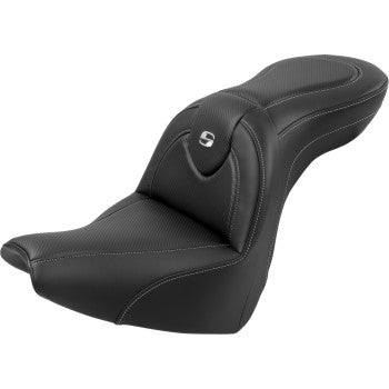 SADDLEMEN Roadsofa™ motorcycle seat with backrest, carbon fiber finish, designed for FXBR/S 2018-2020 models