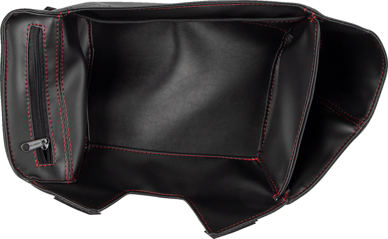 Bill's Exhausts SHOW CHROME glove box engine organizer in red with metal construction and multiple compartments.