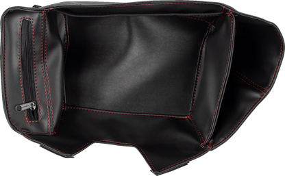 Bill's Exhausts SHOW CHROME glove box engine organizer in red with metal construction and multiple compartments.