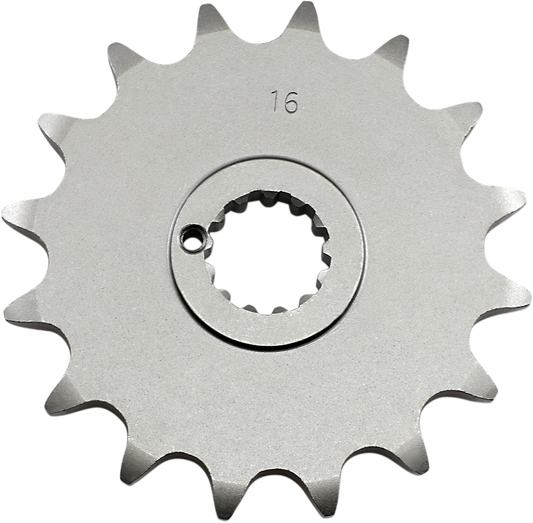 Parts Unlimited Kawasaki 13144-062-16 16-tooth countershaft sprocket, metal gear with teeth, used for motorcycle transmission.