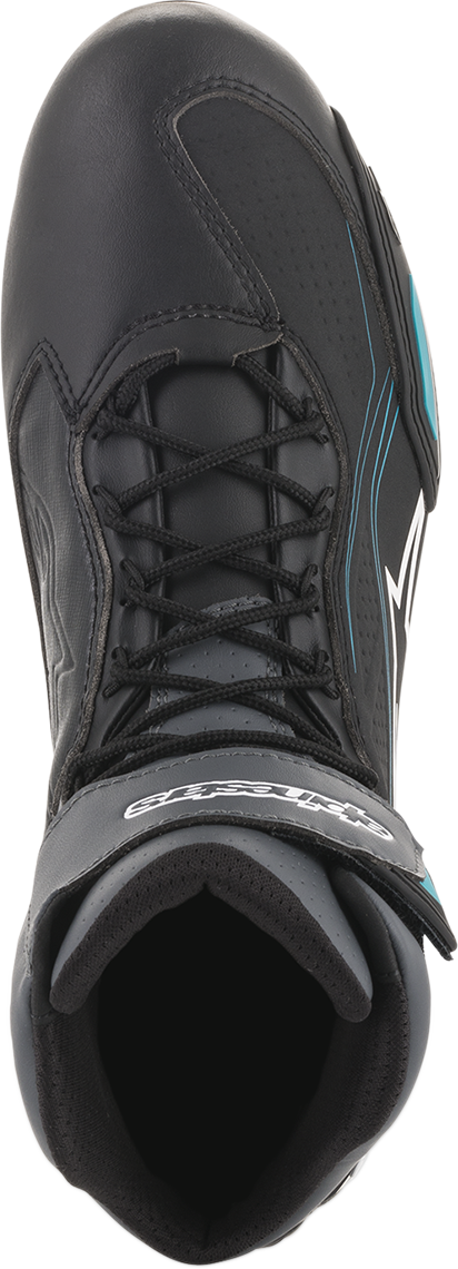 Alpinestars Stella Faster-3 shoes in black, gray, and blue, US size 8, featuring sporty design and durable material.