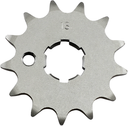 Countershaft sprocket with 13 teeth from PARTS UNLIMITED for Kawasaki and Yamaha motorcycles, shown in the image.