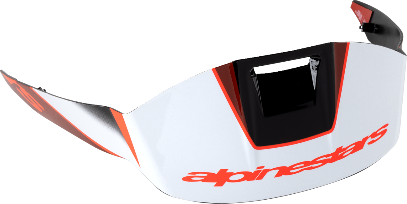 Alpinestars Supertech R10 spoiler in black, carbon red, and gloss white, designed for racing helmets, part number 8953324-1352.