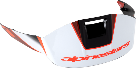 Alpinestars Supertech R10 spoiler in black, carbon red, and gloss white, designed for racing helmets, part number 8953324-1352.