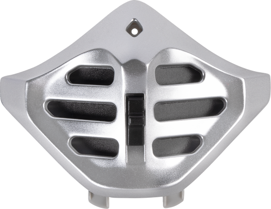ARAi XD-5 helmet chin vent in aluminum silver, showing the vent's detailed design on a motorcycle helmet.