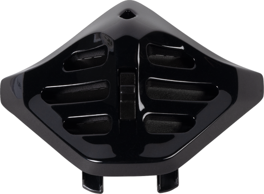 Arai XD-5 helmet chin vent in metallic black with visible vents and branding, designed for motorcycle riding safety and comfort.