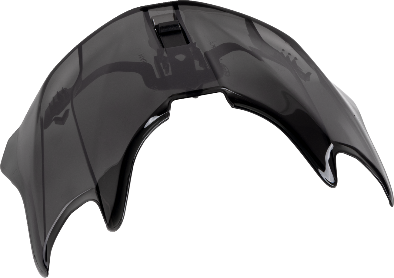 Arai Helmets XD-5 tint spoiler with part number 102136, mounted on a motorcycle helmet, showcasing aerodynamic design and tinted visor