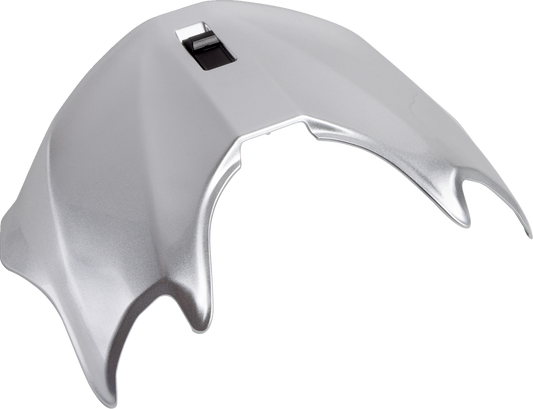 Arai XD-5 aluminum silver motorcycle helmet with spoiler, featuring a sleek design and adjustable visor for off-road riding.