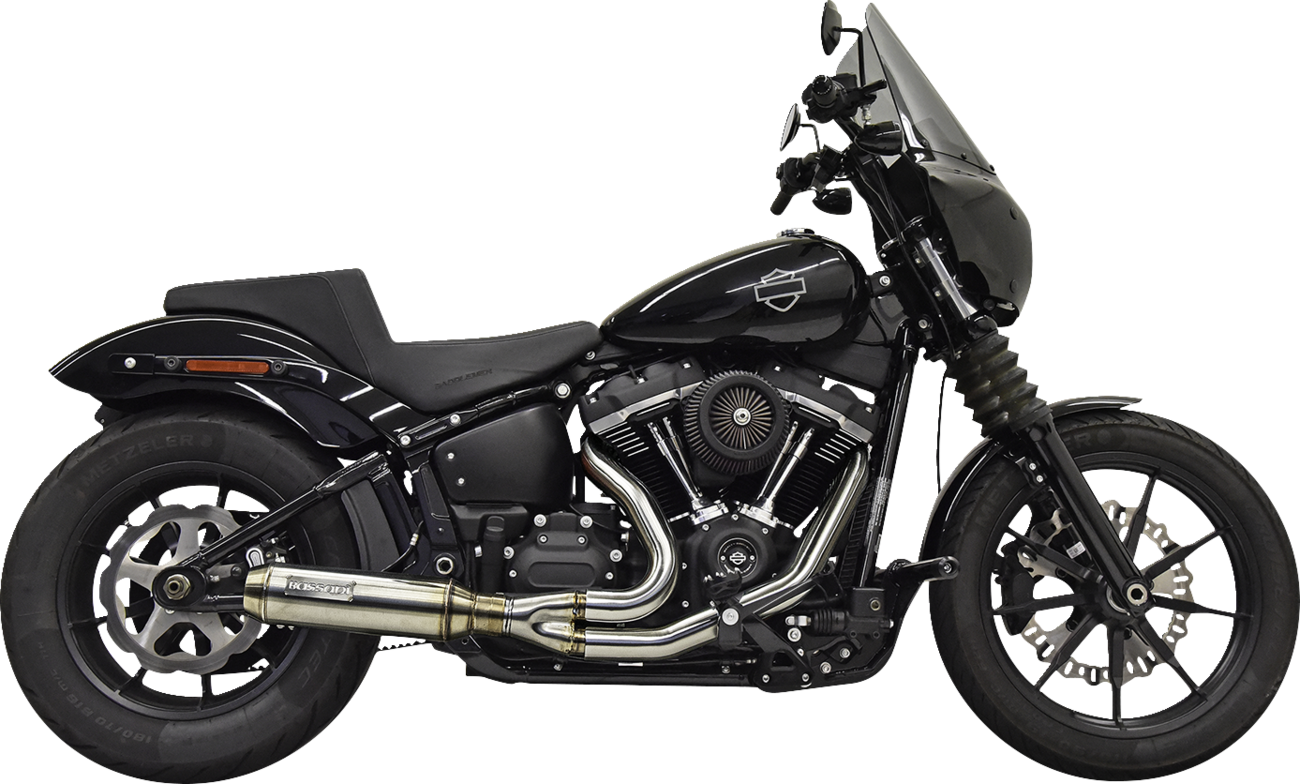 Stainless steel BASSANI XHAUST 2-into-1 exhaust system with superbike muffler, designed for high-performance motorcycle.