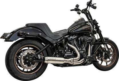 BASSANI XHAUST 2-into-1 stainless steel exhaust system with superbike muffler, showing polished pipes and muffler details.