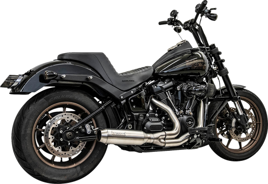 BASSANI XHAUST 2-into-1 stainless steel exhaust system with superbike muffler, showing polished pipes and muffler details.