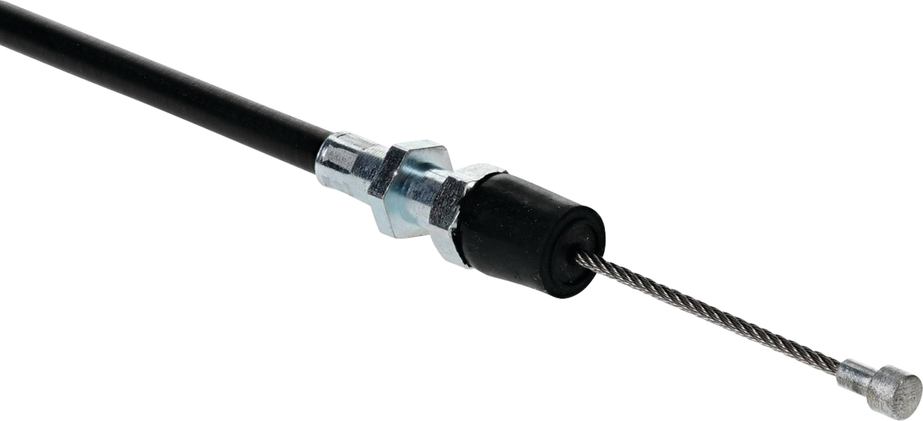 Black vinyl throttle cable for Polaris, MOOSE OFFROAD brand, durable, flexible control cable with stock length, suitable for off-road vehicles.