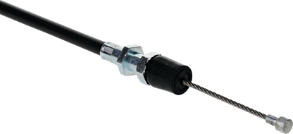 Black vinyl throttle cable for Polaris, MOOSE OFFROAD brand, durable, flexible control cable with stock length, suitable for off-road vehicles.