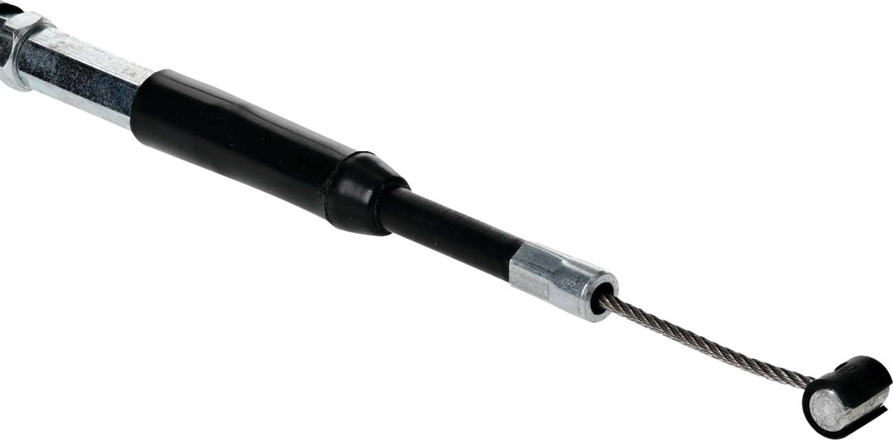 Black vinyl throttle cable for Polaris from MOOSE OFFROAD, durable and flexible control cable with stock length, shown in the image.
