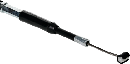 Black vinyl throttle cable for Polaris from MOOSE OFFROAD, durable and flexible control cable with stock length, shown in the image.