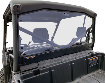 MOOSE OFFROAD clear polycarbonate back panel for Can-Am Defender, durable off-road barrier with mounting hardware.