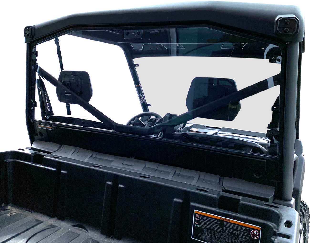 MOOSE OFFROAD clear polycarbonate back panel for Can-Am Defender, durable off-road protective barrier, shown installed.
