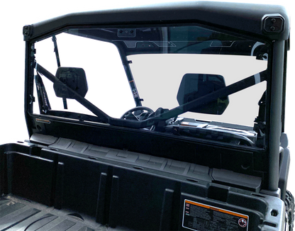 MOOSE OFFROAD clear polycarbonate back panel for Can-Am Defender, durable off-road protective barrier, shown installed.