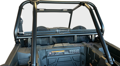 Moose Offroad back panel for Polaris RZR 2014-2024, durable black off-road vehicle accessory with mounting hardware.