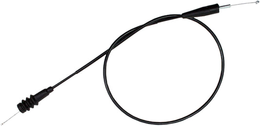 Black vinyl throttle cable for motorcycle and ATV by MOTION PRO, detailed view showing cable and fittings.