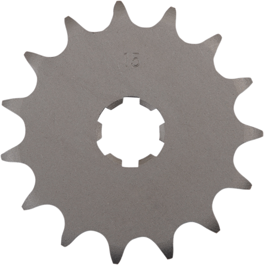 PARTS UNLIMITED 15-tooth countershaft sprocket for Suzuki motorcycle, showing the sprocket's teeth and metal construction.