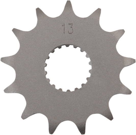 Parts Unlimited 13-tooth countershaft sprocket for Suzuki motorcycles, showing the metal sprocket with teeth and mounting hole details.